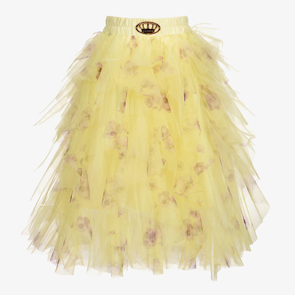 Junona - Jupe fleurie jaune en tulle | Childrensalon