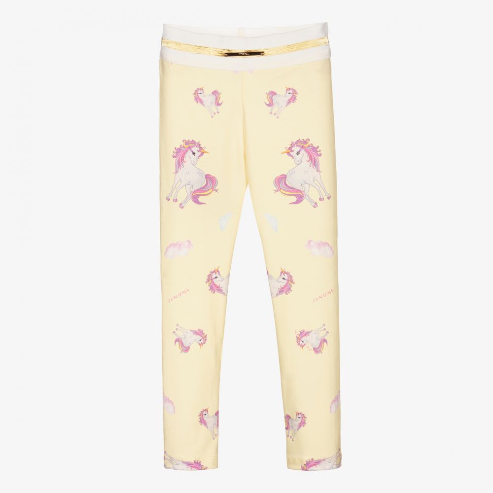 Junona - Yellow Unicorn Cotton Leggings | Childrensalon