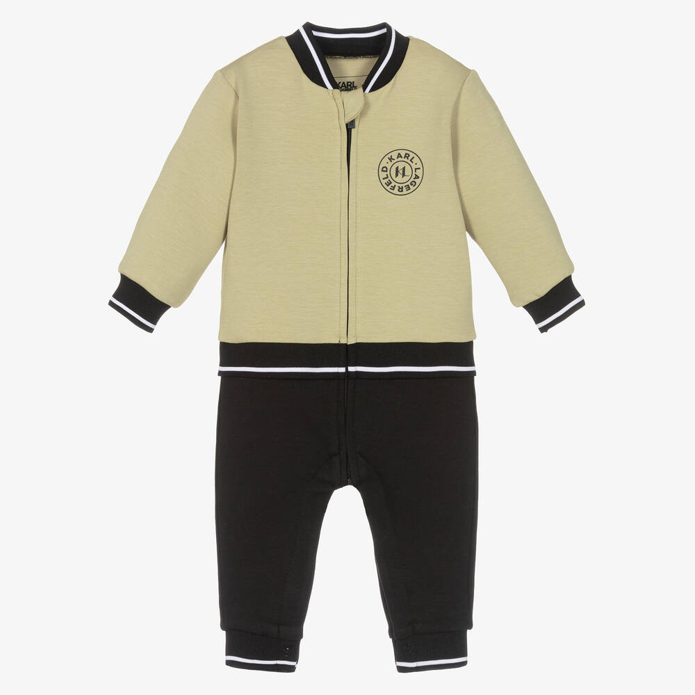 KARL LAGERFELD KIDS - Barboteuse verte et noire en coton | Childrensalon