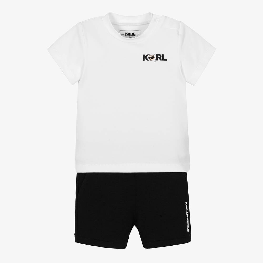 KARL LAGERFELD KIDS - Baby-Shorts-Set in Weiß und Schwarz | Childrensalon