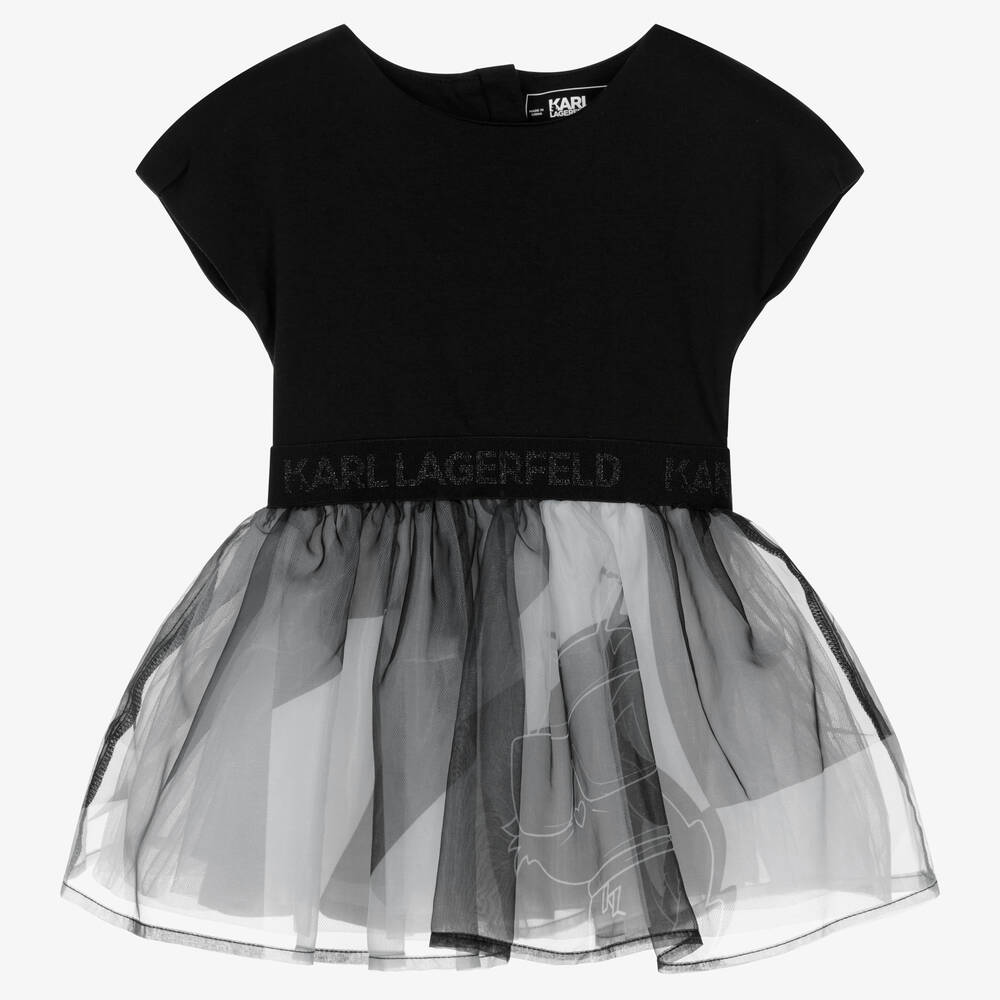 KARL LAGERFELD KIDS - Черное хлопковое платье с Шупетт | Childrensalon