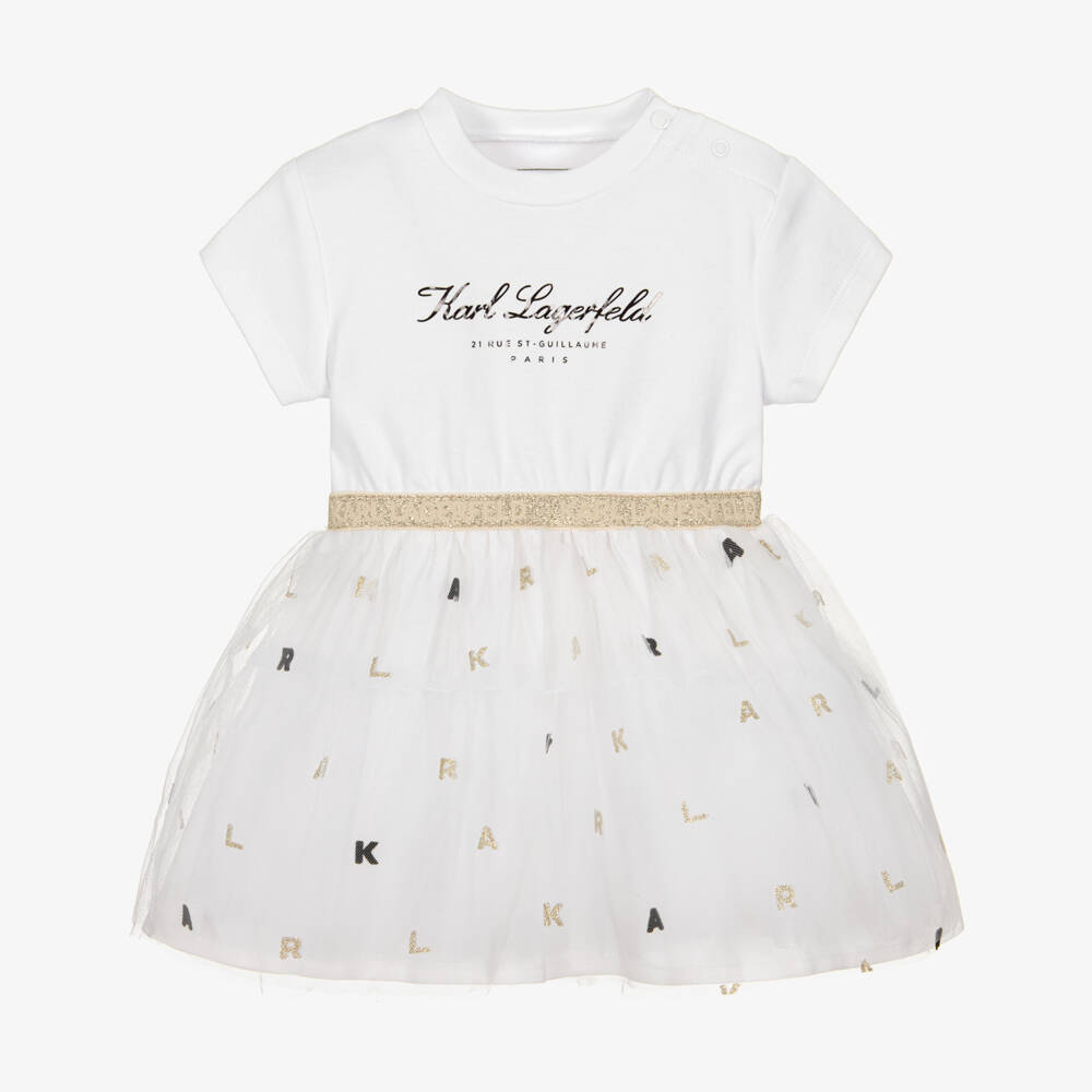 KARL LAGERFELD KIDS-Baby Girls Ivory Tulle Dress | Childrensalon Outlet