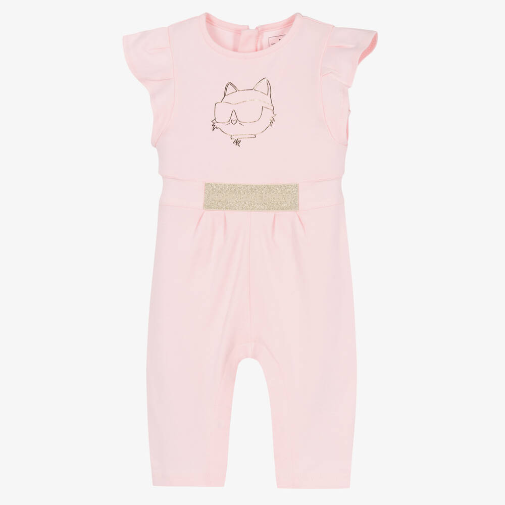 KARL LAGERFELD KIDS - Baby Girls Pink Cotton Choupette Jumpsuit | Childrensalon