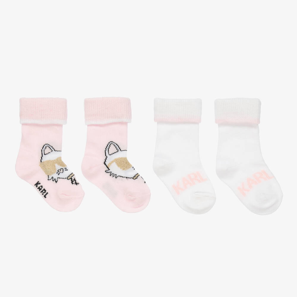 KARL LAGERFELD KIDS - Baby Girls Pink & White Socks (2 Pack) | Childrensalon