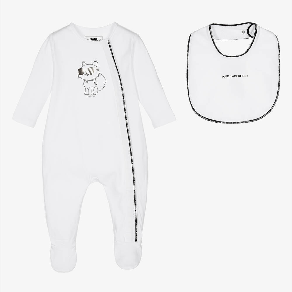 KARL LAGERFELD KIDS - Weißes Choupette Strampler-Set (M) | Childrensalon