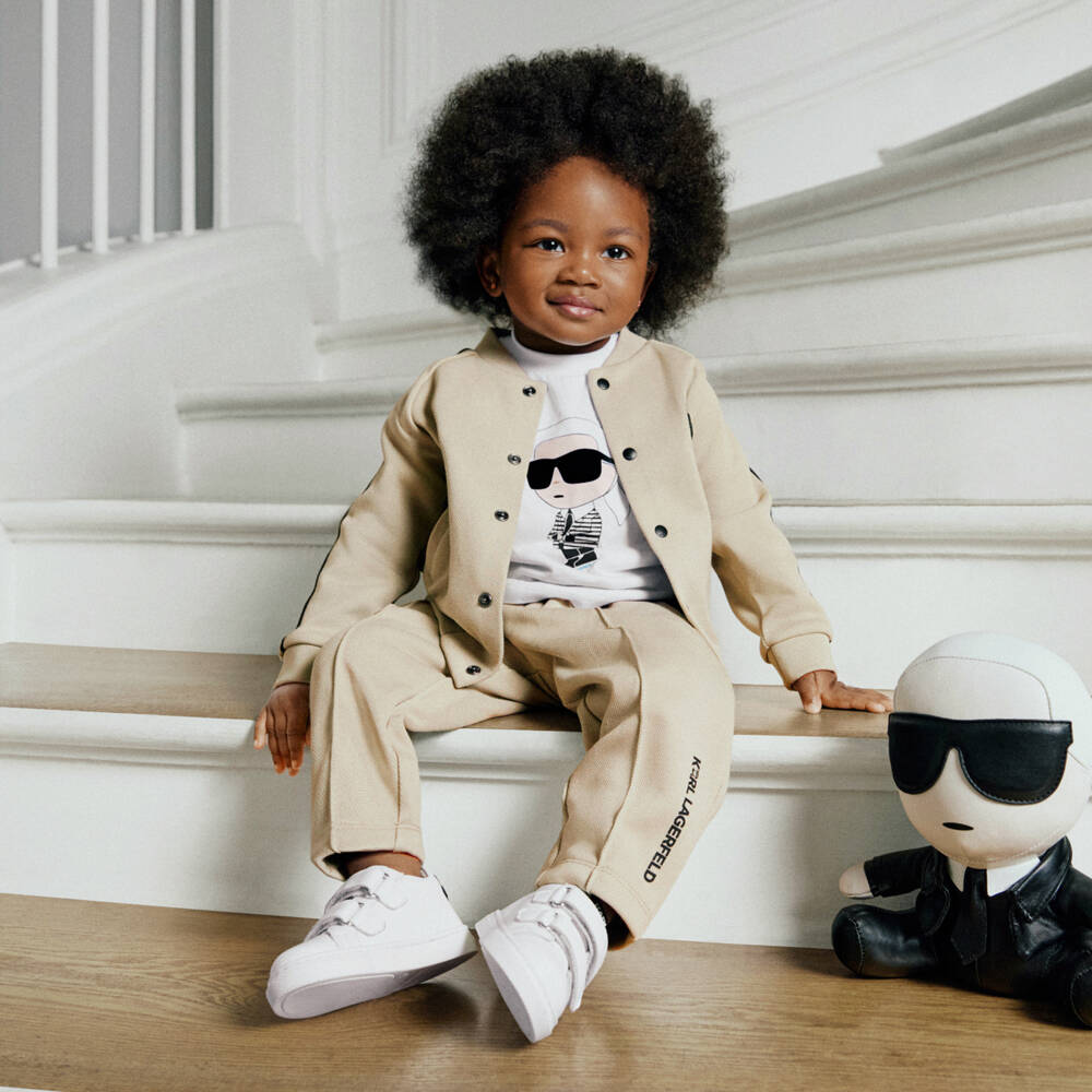 KARL LAGERFELD KIDS-Beige 3pc Tracksuit Set | Childrensalon Outlet