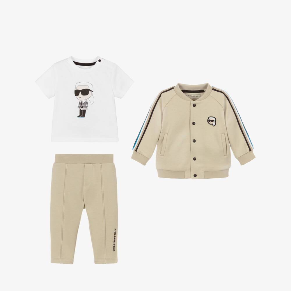 KARL LAGERFELD KIDS-Beige 3pc Tracksuit Set | Childrensalon Outlet