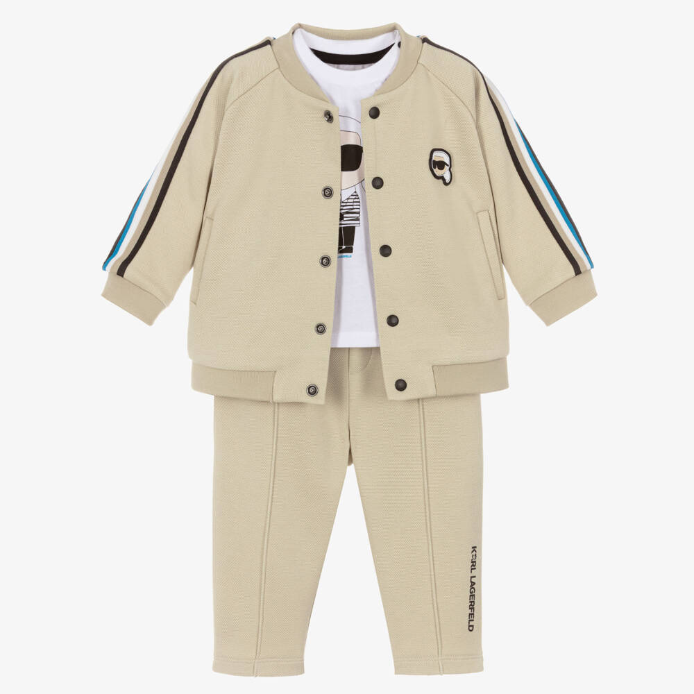 KARL LAGERFELD KIDS-Beige 3pc Tracksuit Set | Childrensalon Outlet