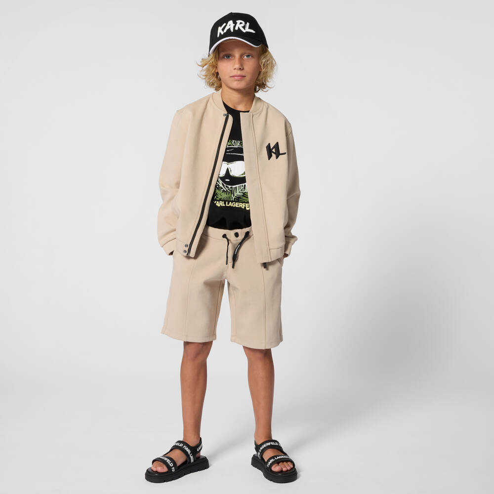 KARL LAGERFELD KIDS-Beige Logo Jacket | Childrensalon Outlet
