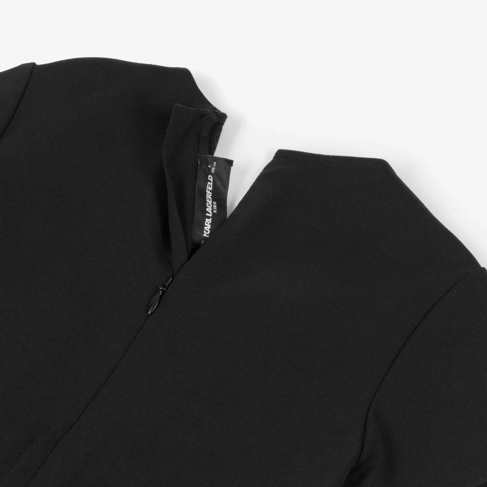 KARL LAGERFELD KIDS-Black Bi-material & Gold Buttons Ss Dress | Childrensalon Outlet