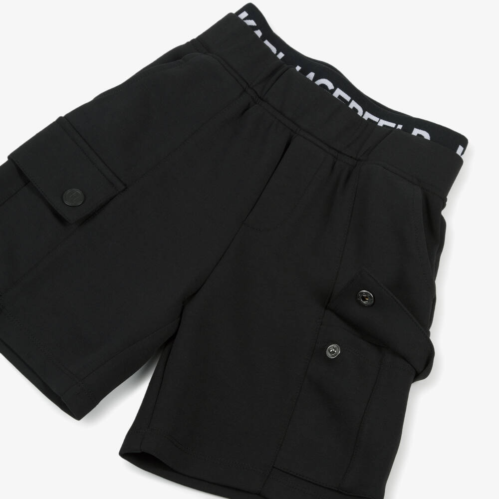 KARL LAGERFELD KIDS-Black Cargo Shorts | Childrensalon Outlet