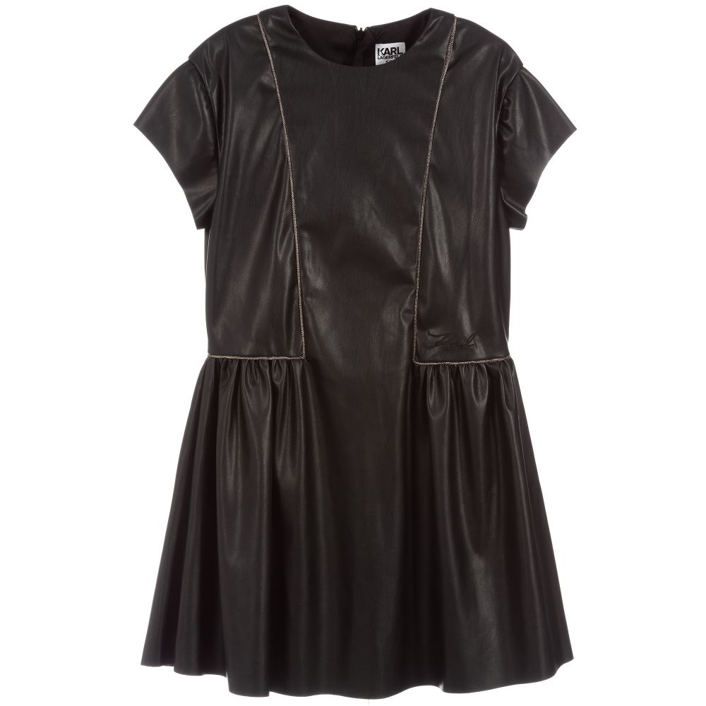 KARL LAGERFELD KIDS-Black Faux Leather Dress | Childrensalon Outlet