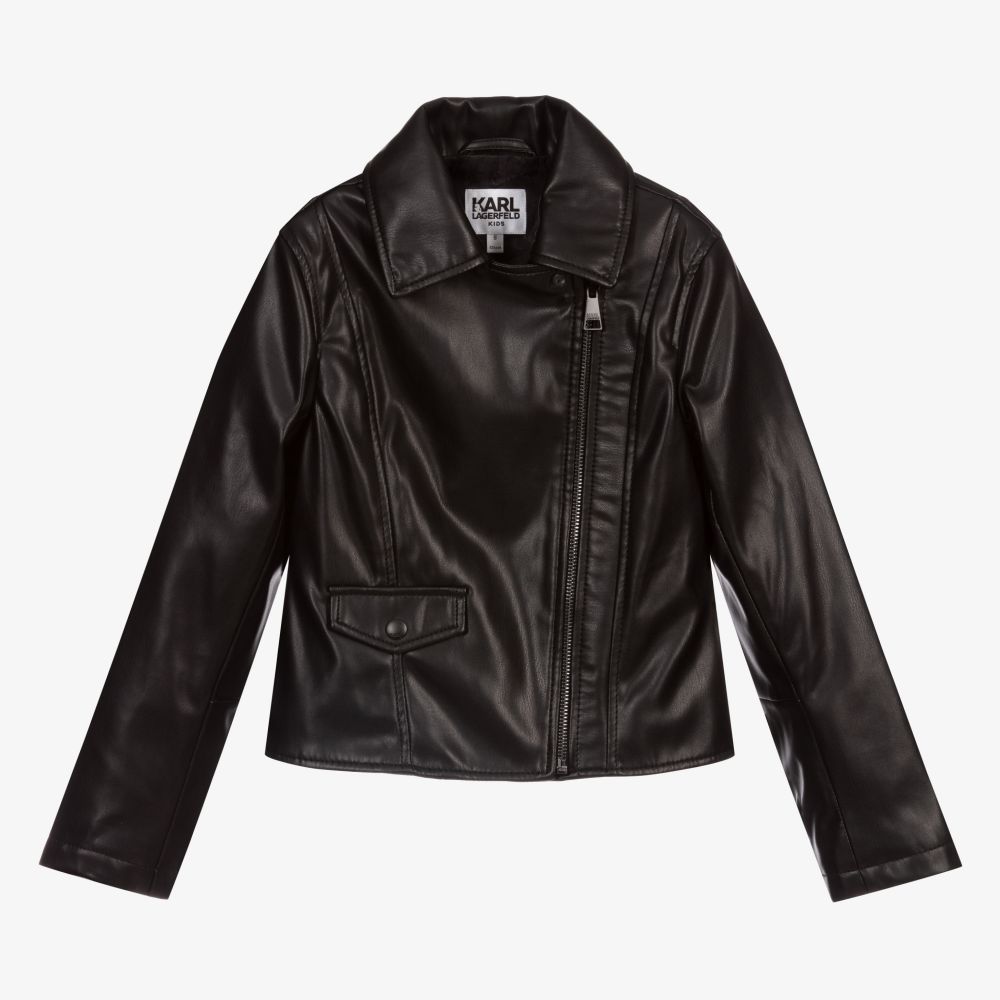 KARL LAGERFELD KIDS-Black Faux Leather Jacket  | Childrensalon Outlet