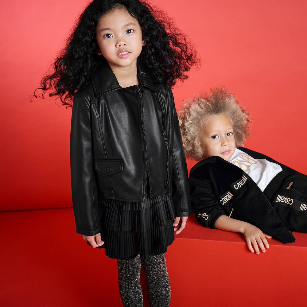 KARL LAGERFELD KIDS Black Faux Leather Jacket Childrensalon Outlet