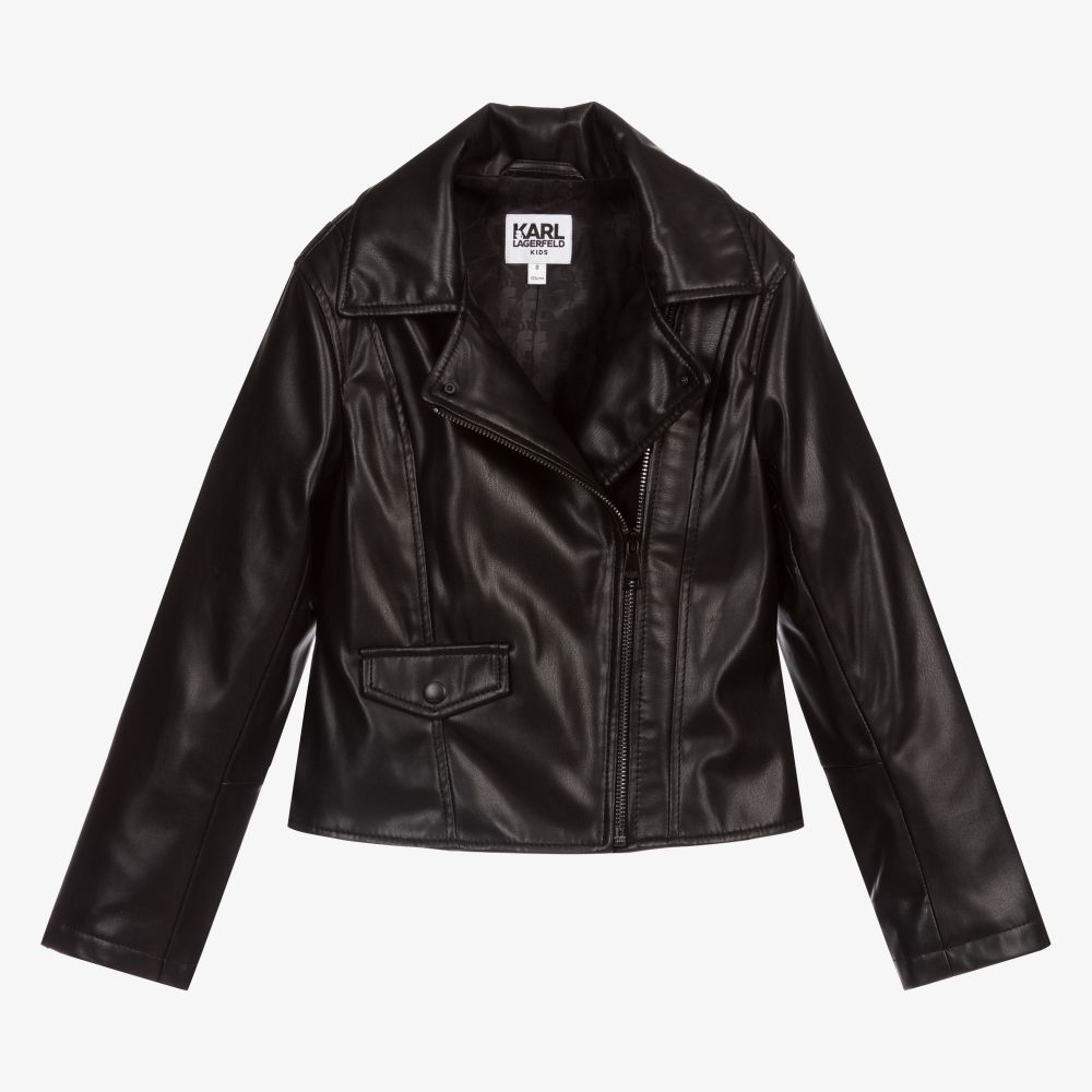 KARL LAGERFELD KIDS Black Faux Leather Jacket Childrensalon Outlet