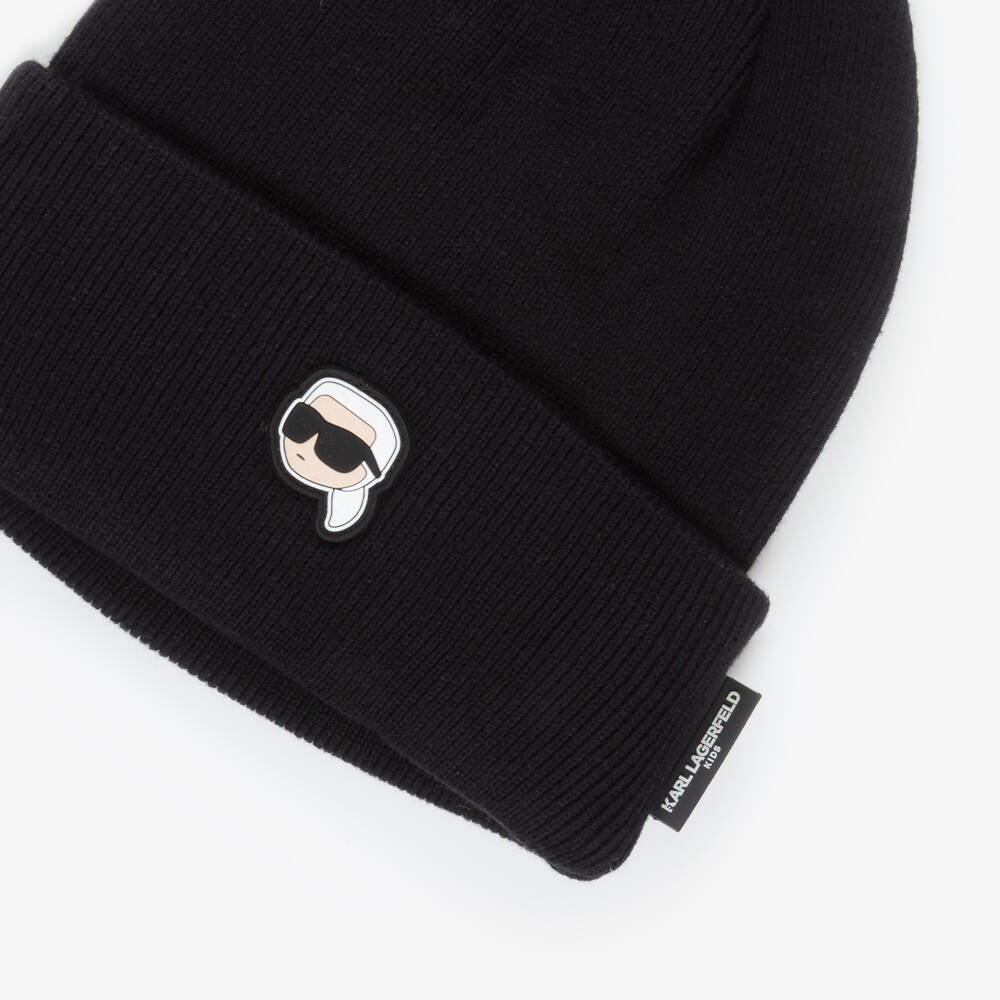 KARL LAGERFELD KIDS-Black Logo Beanie | Childrensalon Outlet