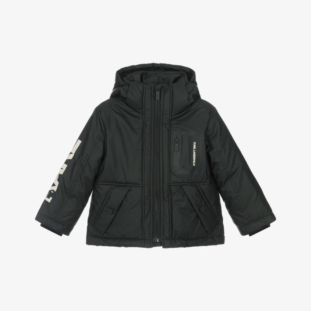 KARL LAGERFELD KIDS-Black Logo Parka | Childrensalon Outlet