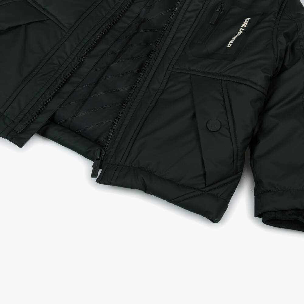 KARL LAGERFELD KIDS-Black Logo Parka | Childrensalon Outlet