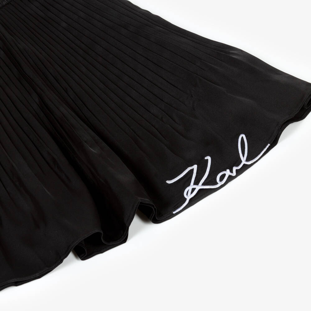 KARL LAGERFELD KIDS-Black Logo Pleated Midi Length Skirt | Childrensalon Outlet