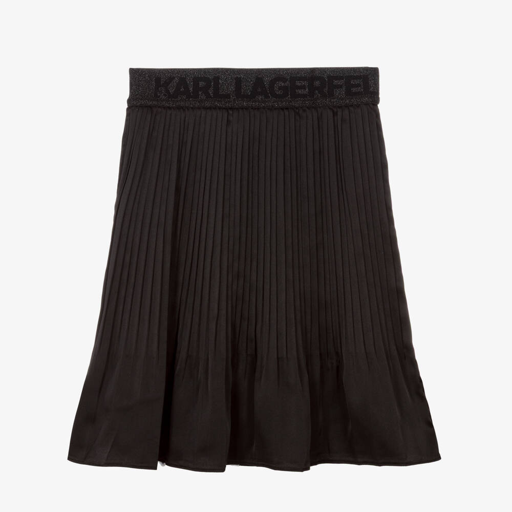 KARL LAGERFELD KIDS-Black Logo Pleated Midi Length Skirt | Childrensalon Outlet