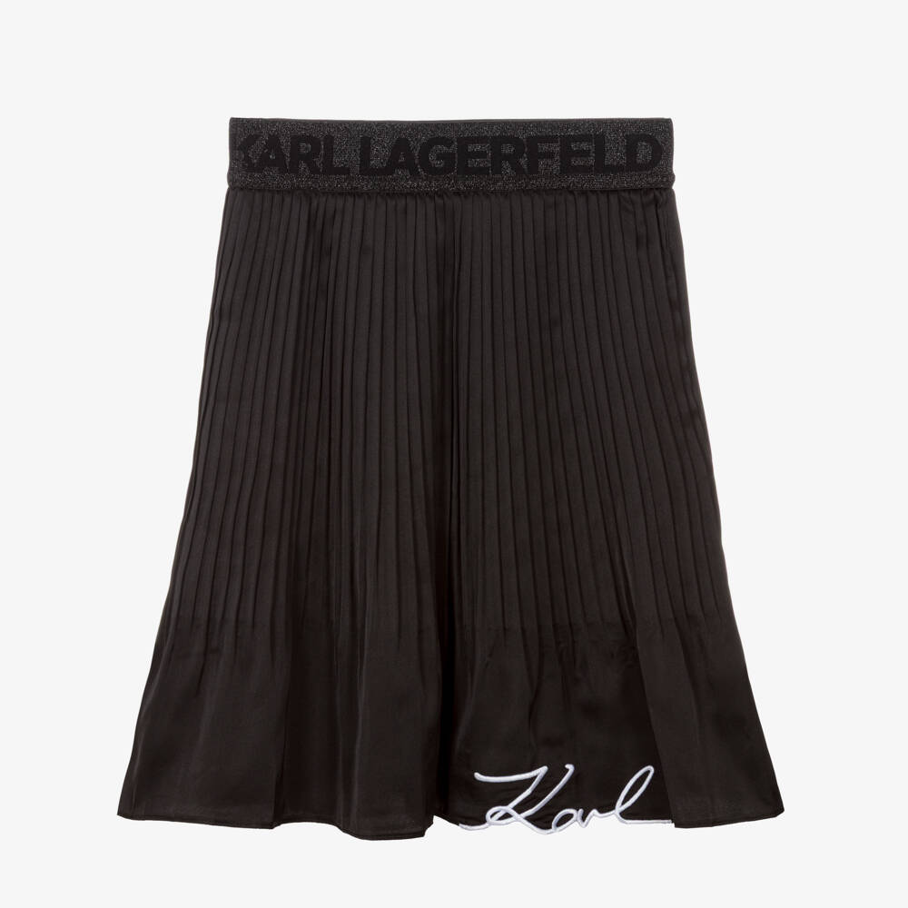 KARL LAGERFELD KIDS-Black Logo Pleated Midi Length Skirt | Childrensalon Outlet