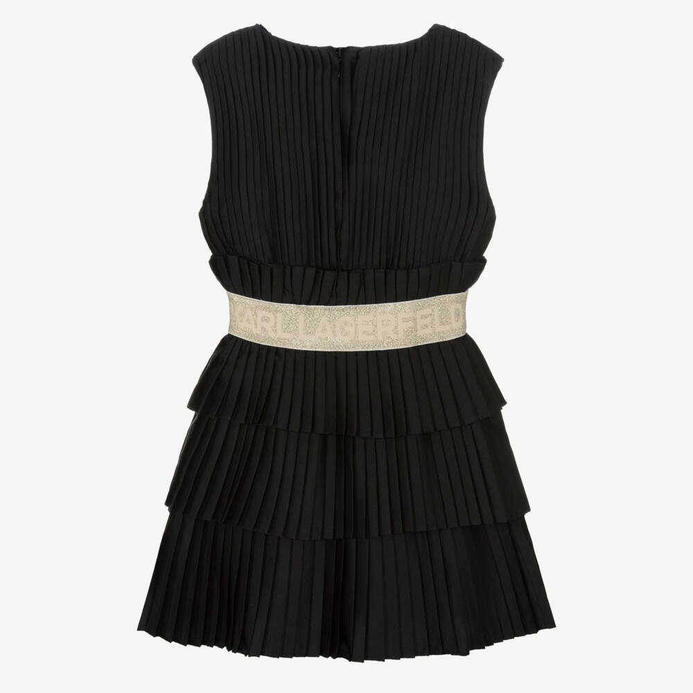 KARL LAGERFELD KIDS-Black Pleated Ss Dress | Childrensalon Outlet