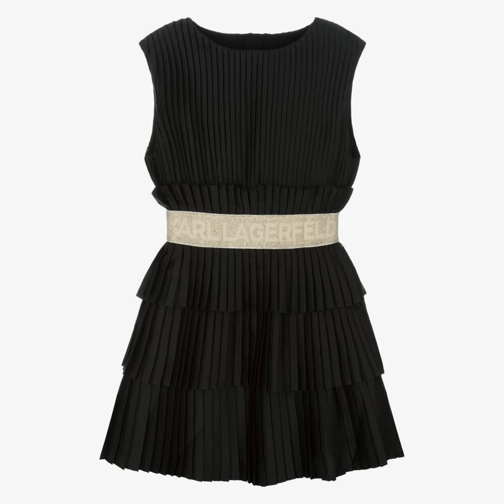 KARL LAGERFELD KIDS-Black Pleated Ss Dress | Childrensalon Outlet