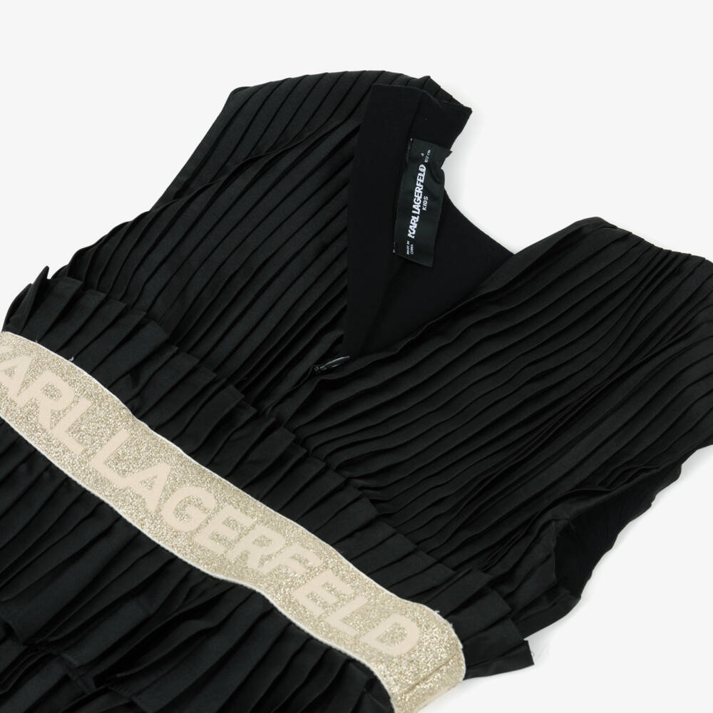 KARL LAGERFELD KIDS-Black Pleated Ss Dress | Childrensalon Outlet
