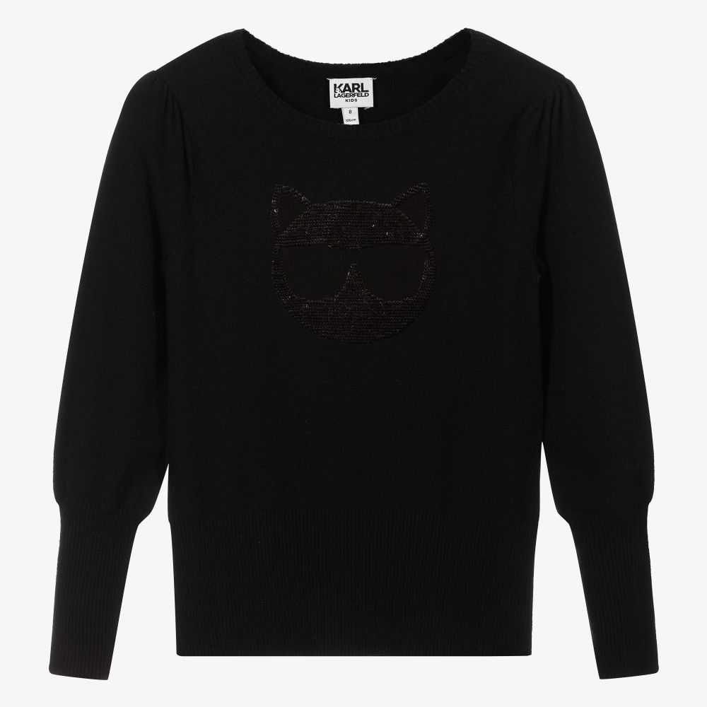 KARL LAGERFELD KIDS - Black Sequin Choupette Sweater | Childrensalon