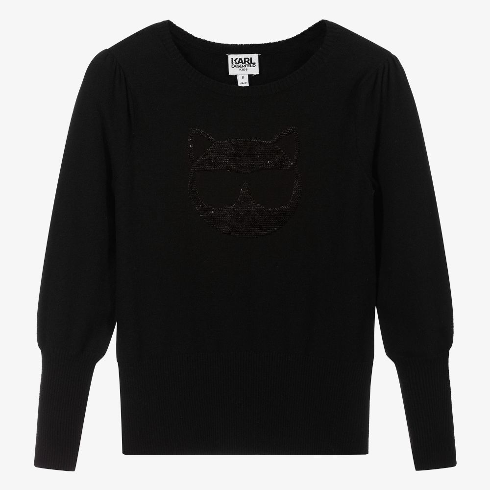 KARL LAGERFELD KIDS - Schwarzer Choupette-Pullover mit Pailletten | Childrensalon