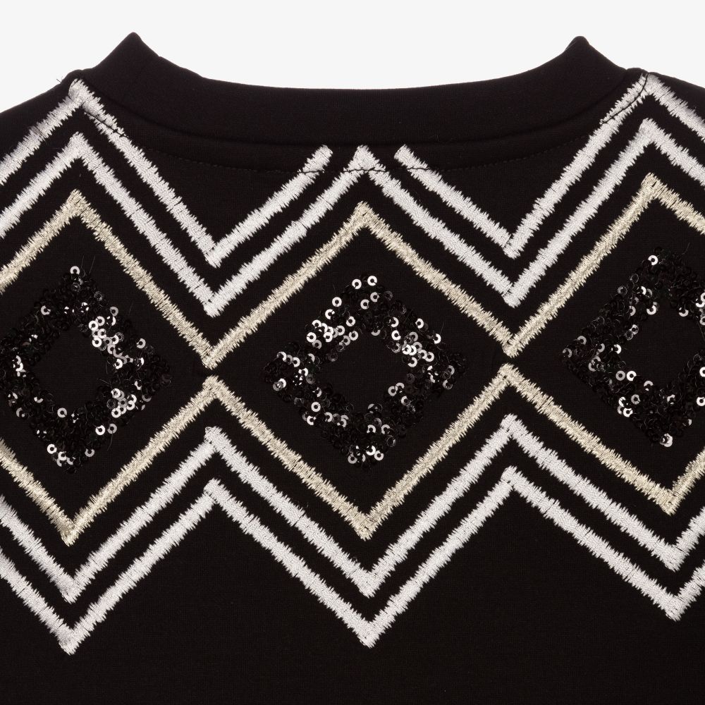 KARL LAGERFELD KIDS-فستان سويتشيرت فيسكوز جيرسي مزين بترتر لون أسود | Childrensalon Outlet