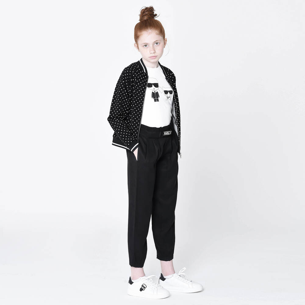 KARL LAGERFELD KIDS-توب بسحّاب فيسكوز جيرسي لون أسود، أبيض وفضّي للبنات | Childrensalon Outlet