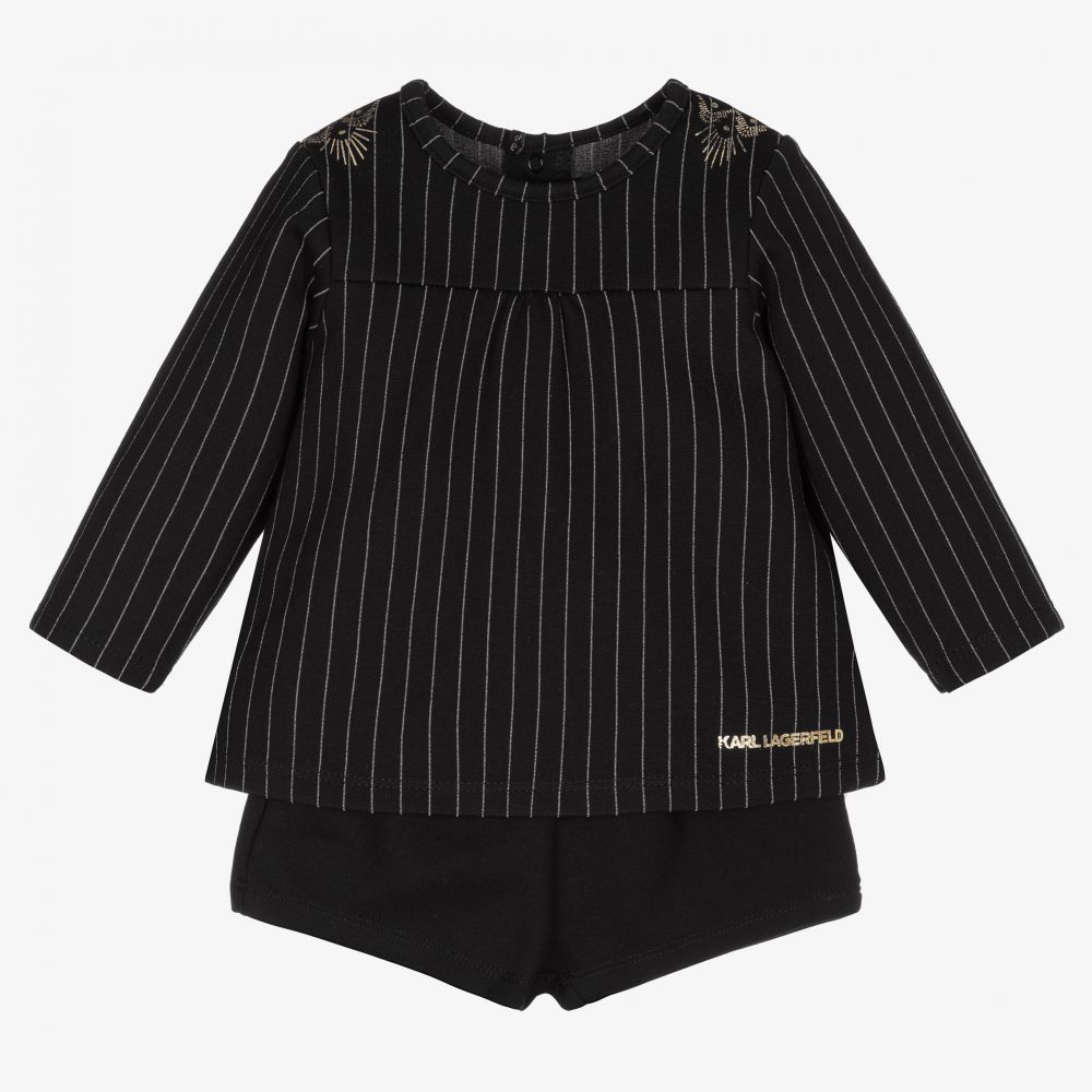 KARL LAGERFELD KIDS - Черный комплект с шортами в полоску для малышей | Childrensalon