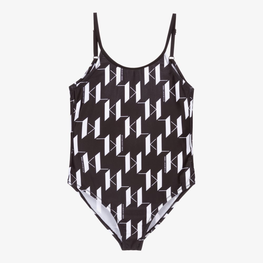 KARL LAGERFELD KIDS - Black & White Logo Swimsuit | Childrensalon