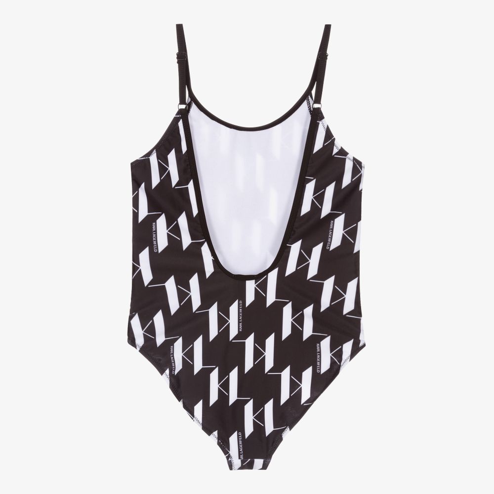 KARL LAGERFELD KIDS-Black & White Logo Swimsuit | Childrensalon Outlet