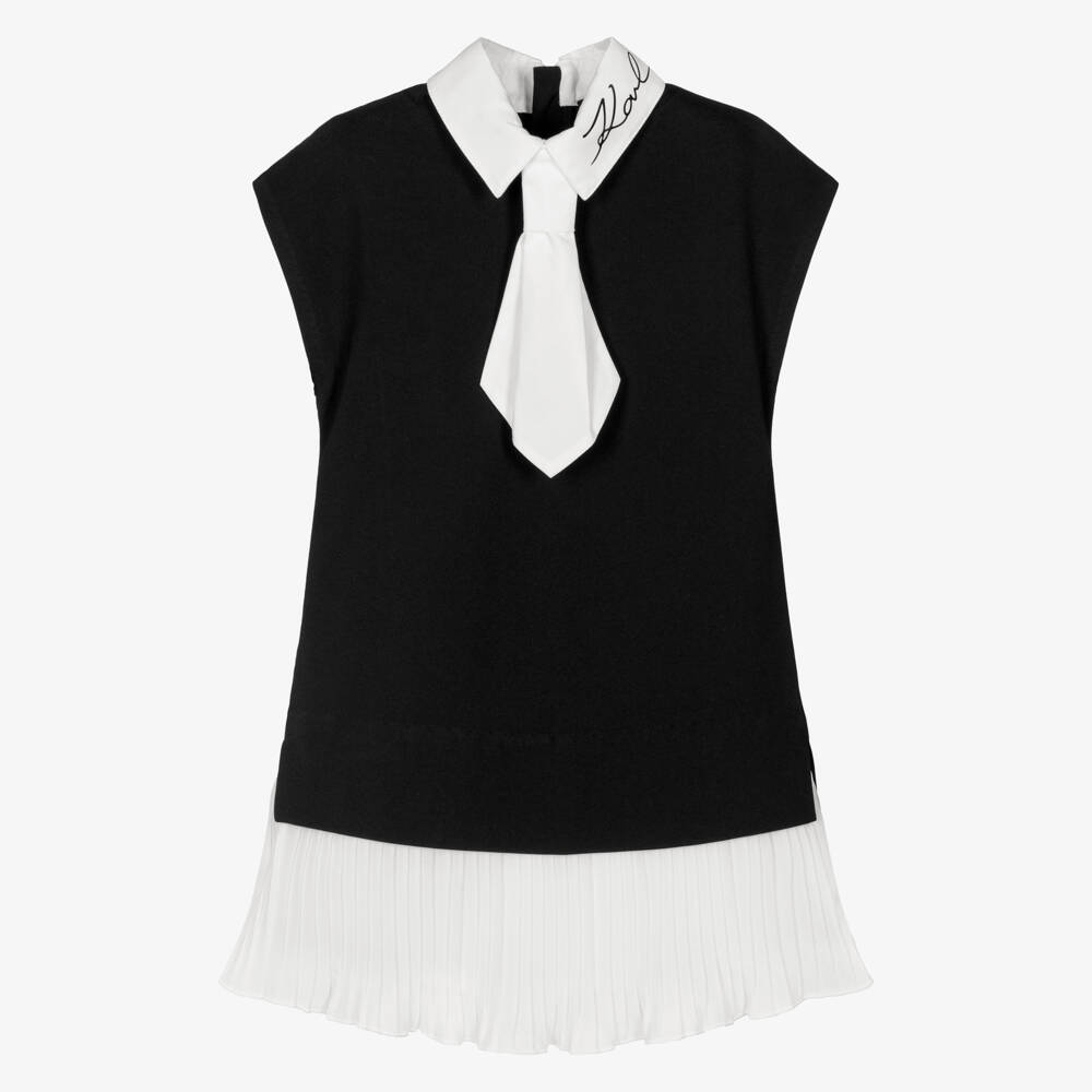 KARL LAGERFELD KIDS-Black & White Removable Tie Ss Dress | Childrensalon Outlet