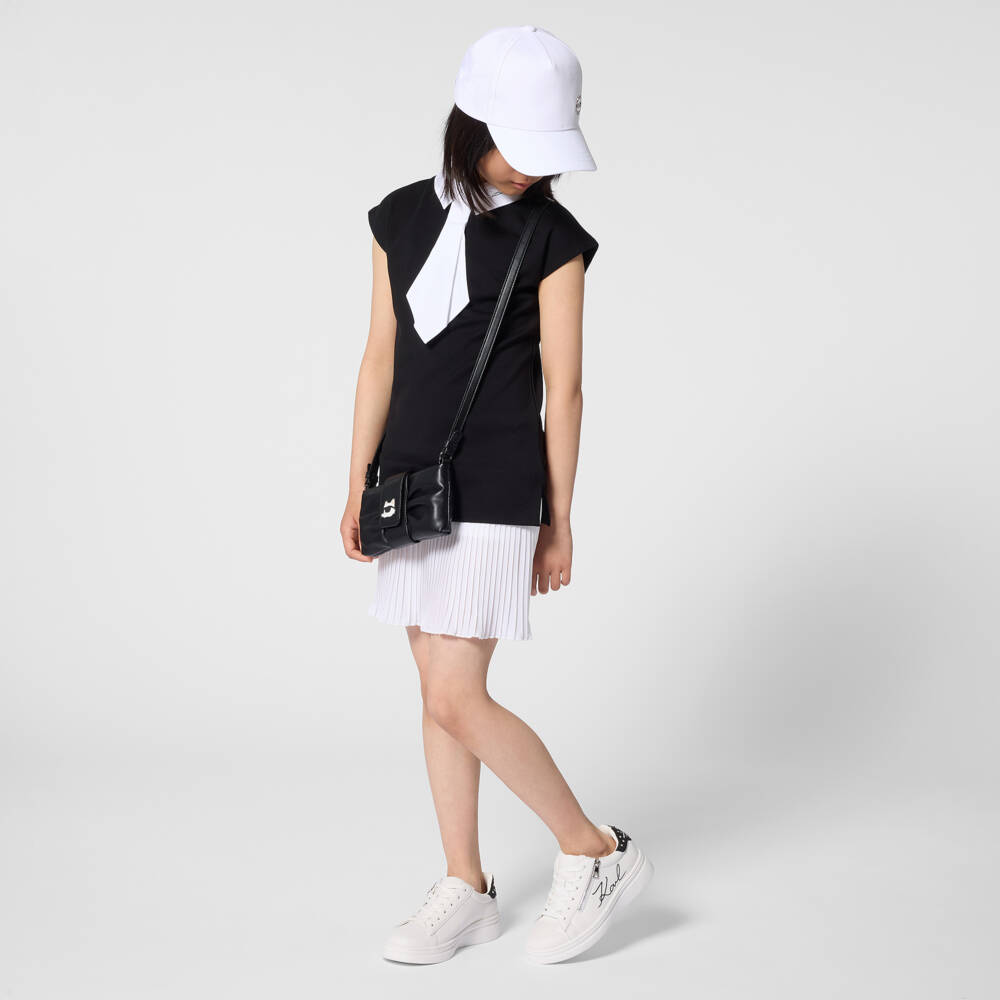 KARL LAGERFELD KIDS-Black & White Removable Tie Ss Dress | Childrensalon Outlet