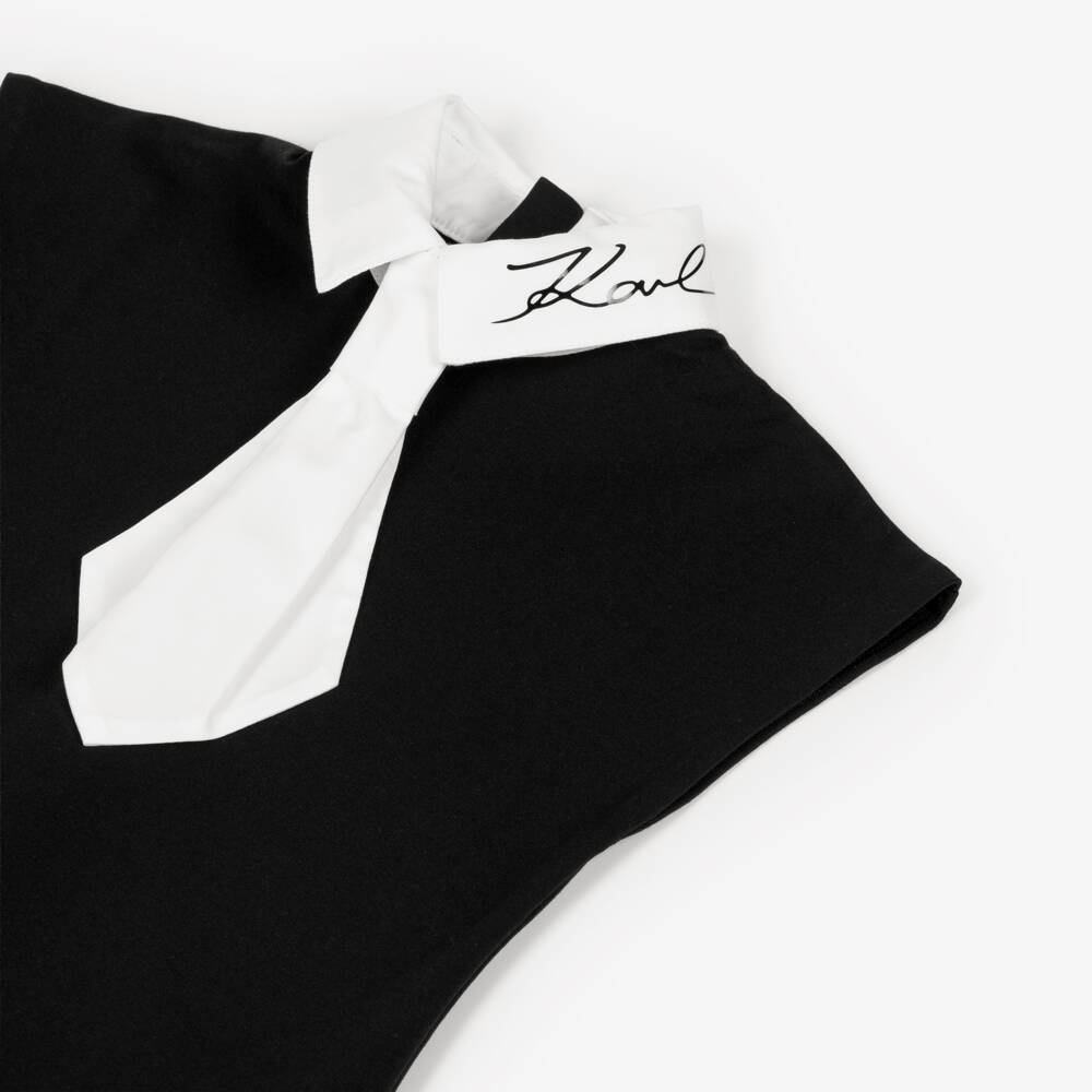 KARL LAGERFELD KIDS-Black & White Removable Tie Ss Dress | Childrensalon Outlet