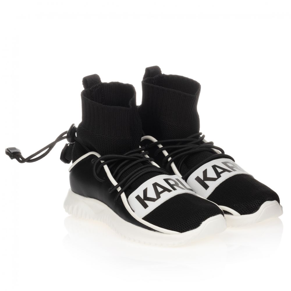 KARL LAGERFELD KIDS - Baskets noires et blanches avec chaussettes | Childrensalon
