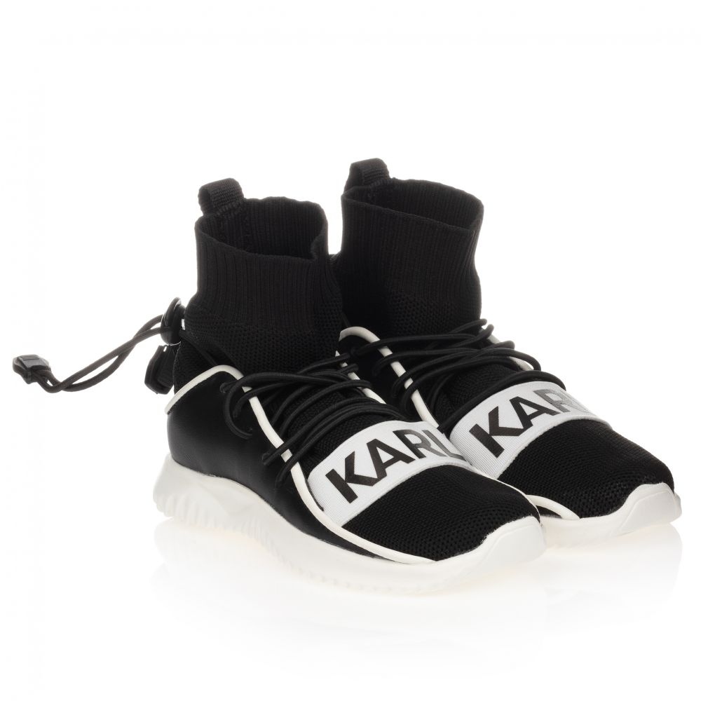 KARL LAGERFELD KIDS Black White Sock Trainers Childrensalon