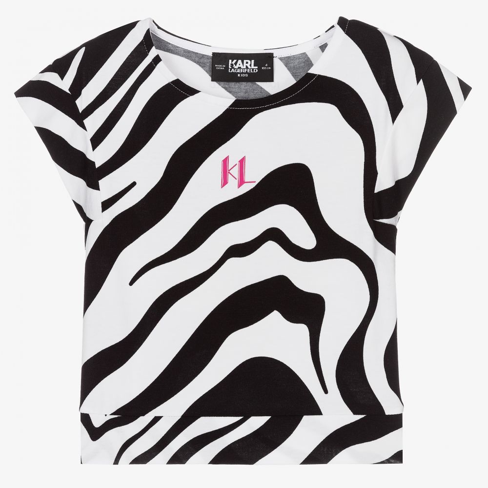 KARL LAGERFELD KIDS - Черно-белая футболка с принтом под зебру | Childrensalon