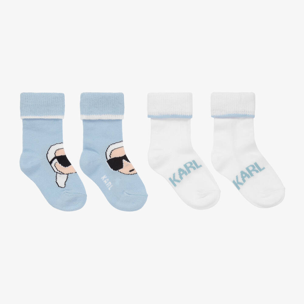 KARL LAGERFELD KIDS - Белые и голубые носки (2пары) | Childrensalon