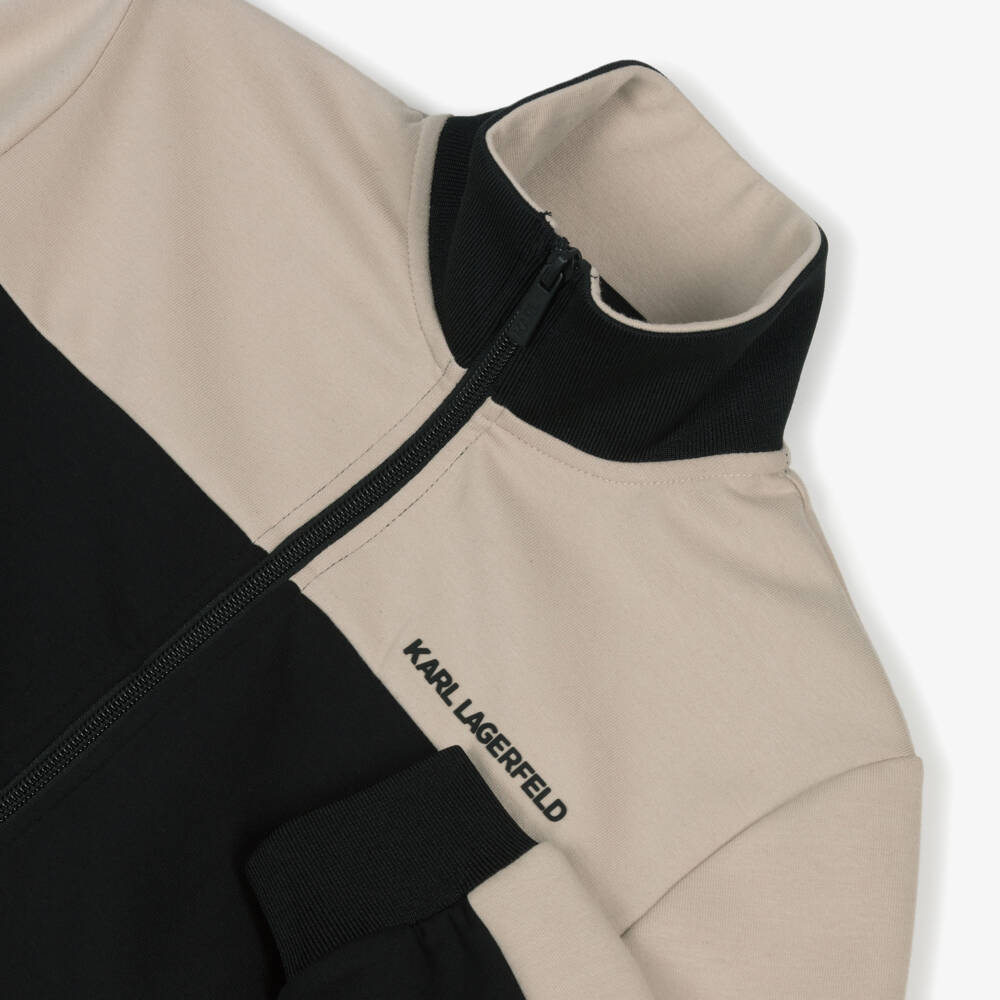 KARL LAGERFELD KIDS-Бежевая и черная куртка на молнии для мальчиков | Childrensalon Outlet