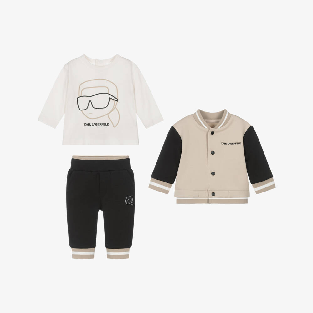 KARL LAGERFELD KIDS-Boys Beige & Black Cotton Tracksuit Set | Childrensalon Outlet