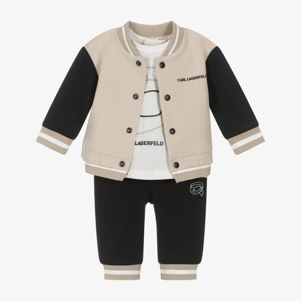 KARL LAGERFELD KIDS-Boys Beige & Black Cotton Tracksuit Set | Childrensalon Outlet