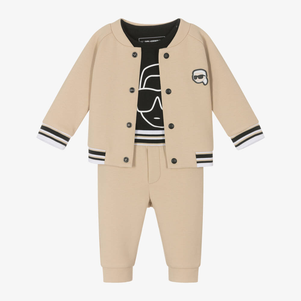 KARL LAGERFELD KIDS-Boys Beige Iconic Three-Piece Ensemble | Childrensalon Outlet