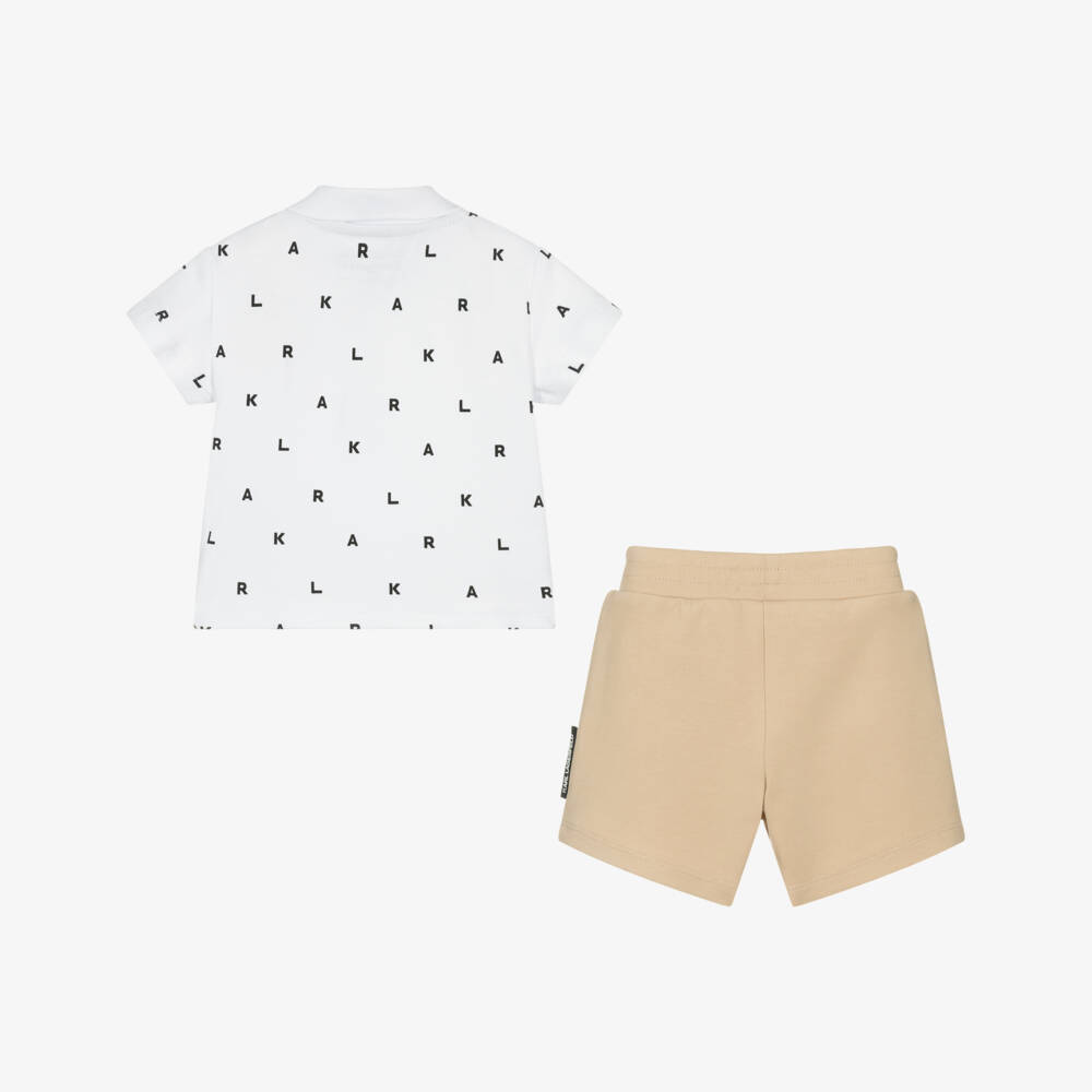 KARL LAGERFELD KIDS-Boys Beige & White Iconic Short Set | Childrensalon Outlet