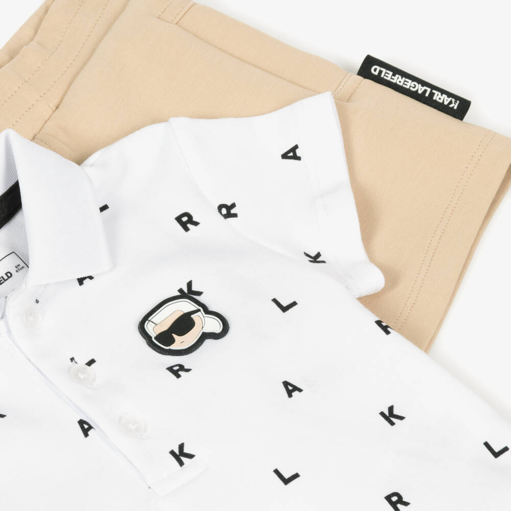 KARL LAGERFELD KIDS-Boys Beige & White Iconic Short Set | Childrensalon Outlet