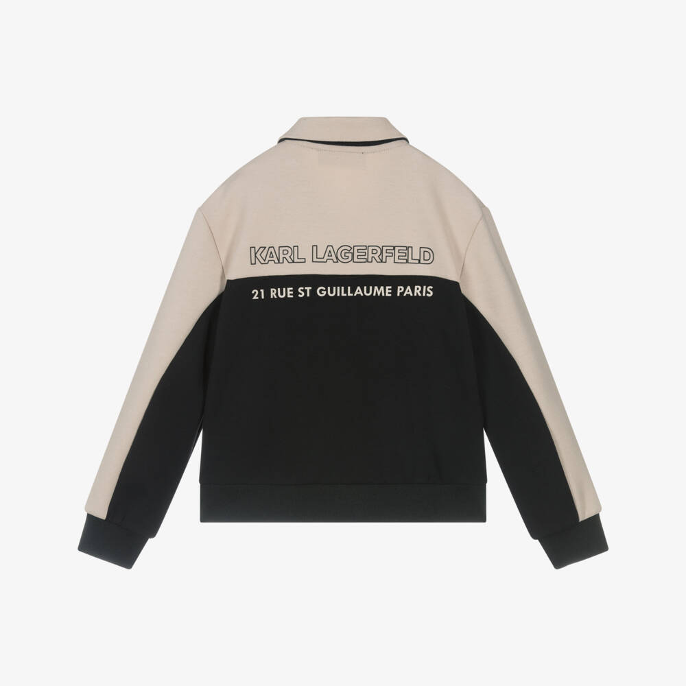 KARL LAGERFELD KIDS-Бежевая и черная куртка на молнии для мальчиков | Childrensalon Outlet