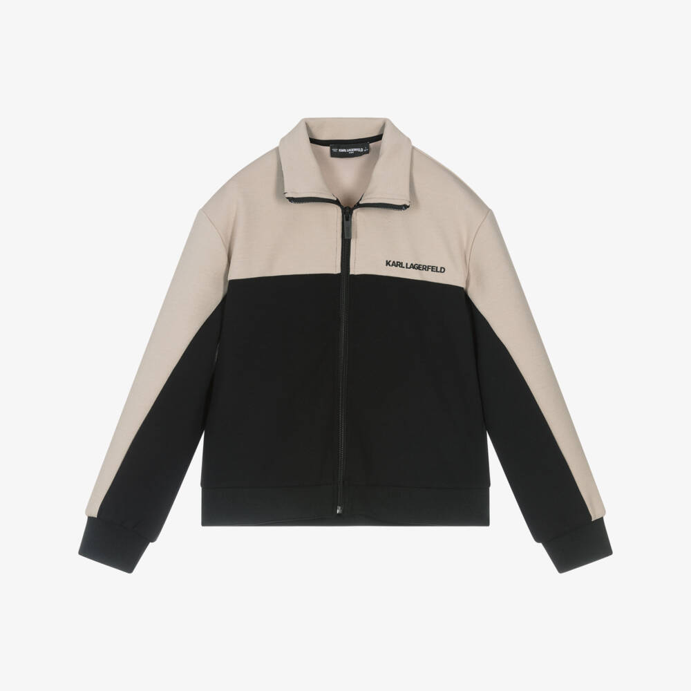 KARL LAGERFELD KIDS-Бежевая и черная куртка на молнии для мальчиков | Childrensalon Outlet